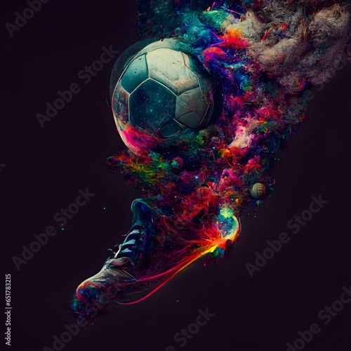 the space between time soccer themed with insane colors zoomed in 