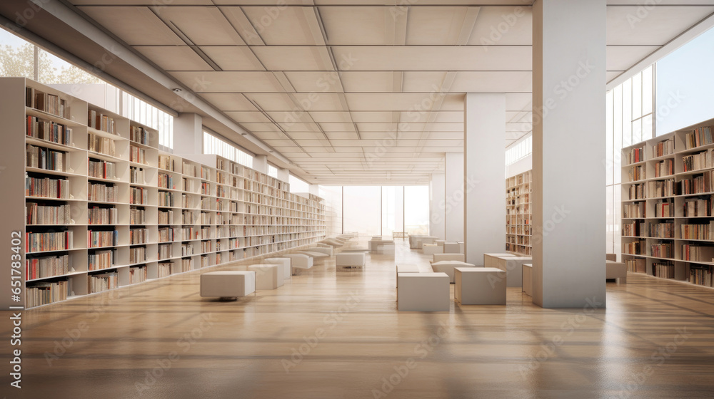Library design interior, rectangular floor - obrazy, fototapety, plakaty 