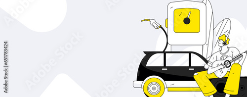 Vector Internet operation hand-drawn illustration of people getting discounts for refueling their cars