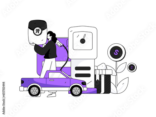 Vector Internet operation hand-drawn illustration of people getting discounts for refueling their cars