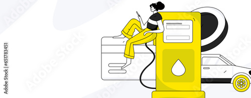 Vector Internet operation hand-drawn illustration of people getting discounts for refueling their cars