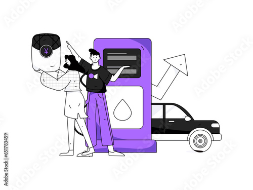 Vector Internet operation hand-drawn illustration of people getting discounts for refueling their cars