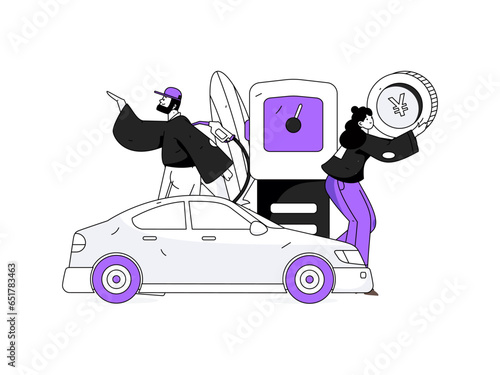 Vector Internet operation hand-drawn illustration of people getting discounts for refueling their cars