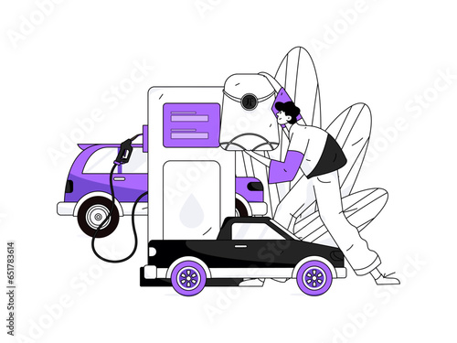 Vector Internet operation hand-drawn illustration of people getting discounts for refueling their cars