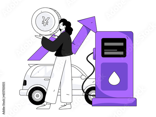 Vector Internet operation hand-drawn illustration of people getting discounts for refueling their cars