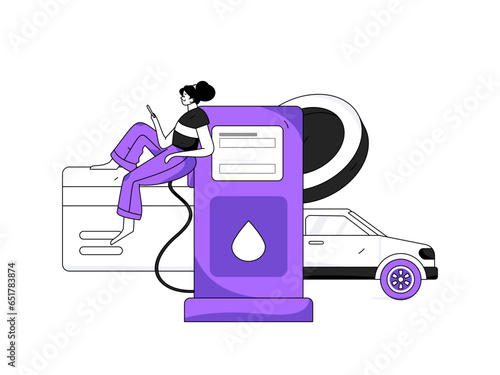 Vector Internet operation hand-drawn illustration of people getting discounts for refueling their cars