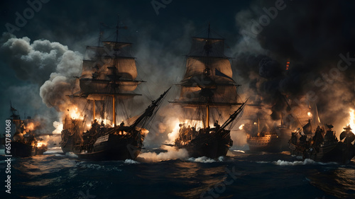 Moon light on the Stormy Seas: Ancient War Ship Sinking in a Fiery Disaster