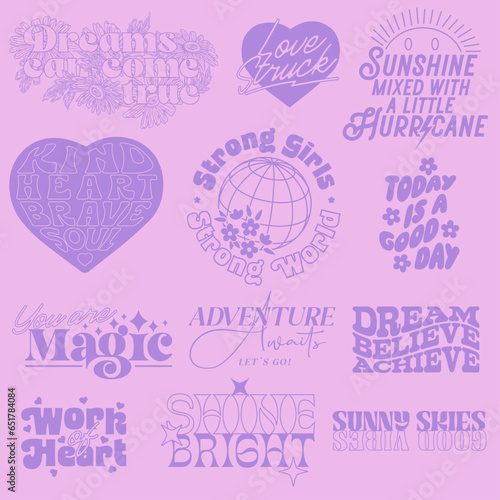 TYPOGRAPHY FONT WORDS SLOGAN EXPRESSION SET COLLECTION GIRL GIRLY YOUTH EMPOWERMENT INSPIRATIONAL MOTIVATIONAL CUTE SWEET FUN LOGO LOCKUPS FOR TSHIRT TEE PRINT FOR APPAREL MERCHANDISE