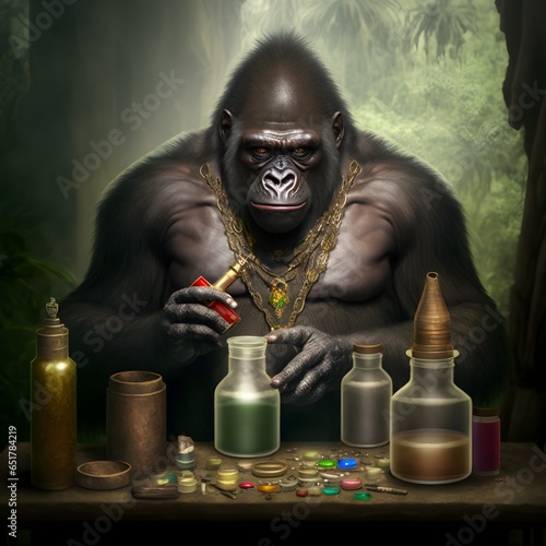 a gorilla shaman crafting potions photograph 