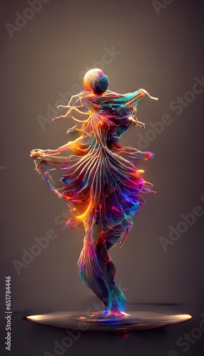 Human dancing dynamic figure visualised in particle design style surrealism monocolor spot light octane render fumefx parametric design 3d 8k 