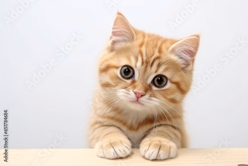 A cute orange cat tilting its head, white background