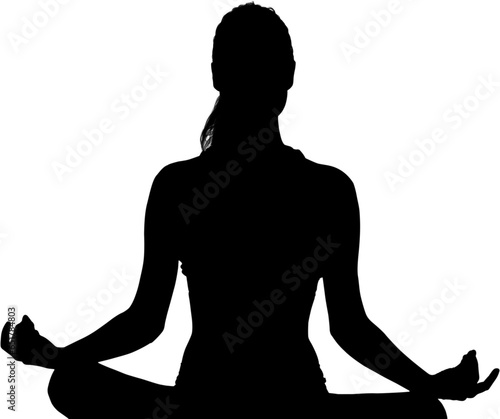 Digital png illustration of silhouette of woman practicing yoga on transparent background