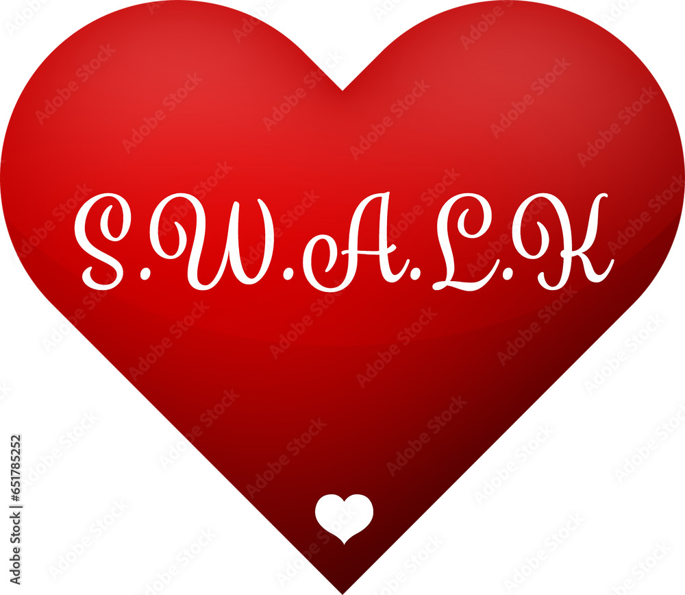 Digital png illustration of big red heart with swalk letters on transparent background