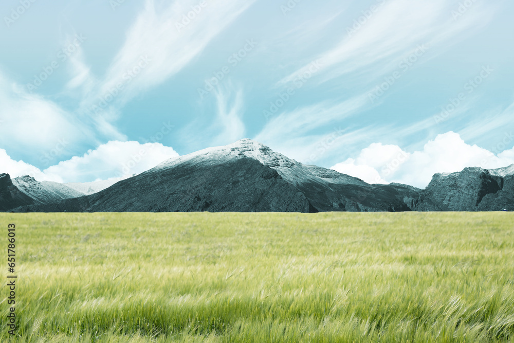 Digital png photo of meadow and mountains on transparent background