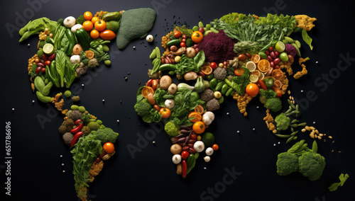 a world map made of food