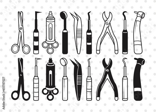 Dental Equipment's Silhouette, Dental Equipment's SVG, Extracting Forceps Svg, Dental Icon, Mouth Mirror Svg, Periodontal Probe Svg, Dental Equipment's Bundle 
