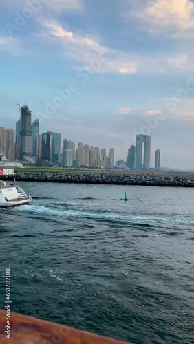 Dubai Marina in Dubai, UAE. View of the skyscrapers and the canal