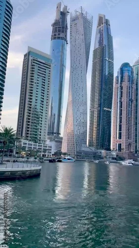Dubai Marina in Dubai, UAE. View of the skyscrapers and the canal