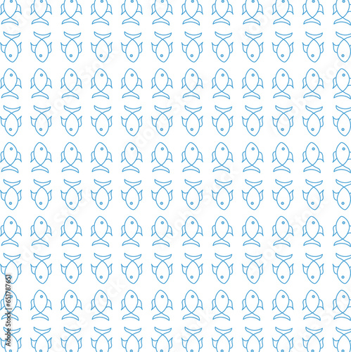 Digital png illustration of blue pattern of repeated fish on transparent background