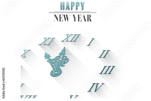 Fototapeta Naklejka Na Ścianę i Meble -  Digital png illustration of happy new year text and clock on transparent background