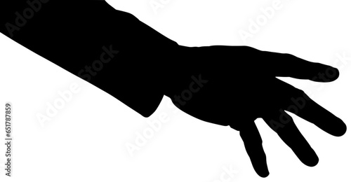 Digital png illustration of silhouette of overstretched hand on transparent background