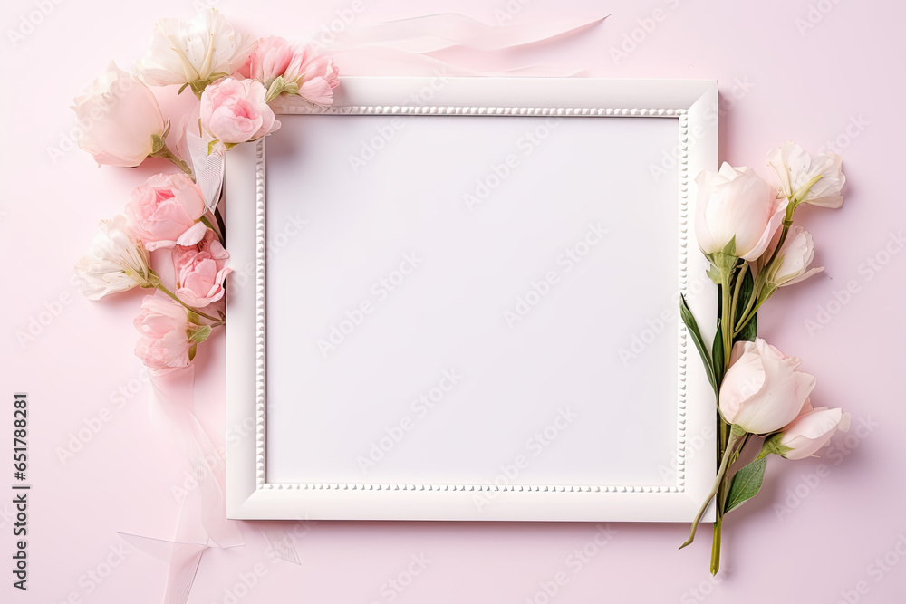 white frame with flowers  on a white background 