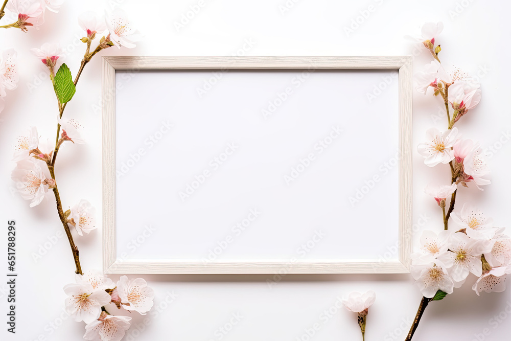 white frame with flowers  on a white background 