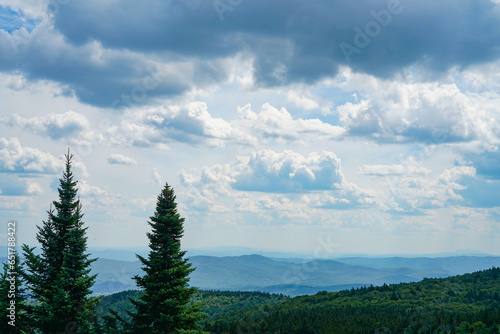 Fototapeta Naklejka Na Ścianę i Meble -  panoramic view of the forest and mountains in cloudy sky in New England