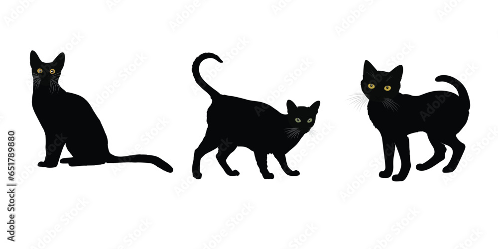 Cat silhouettes vector art, hand drawn cat silhouette