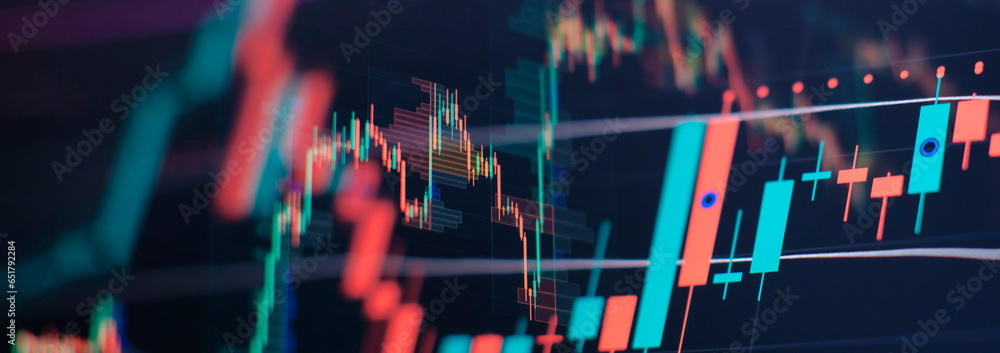 Finance and investment concept. Selective focus. Candle stick graph chart of stock market investment trading. - obrazy, fototapety, plakaty 