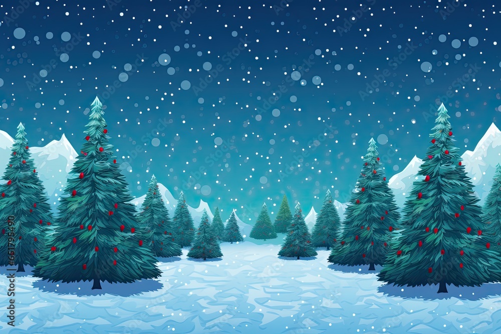 christmas tree in the forest, christmas card design background, drawing of christmas tree for season greatings
