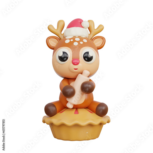 3D Christmas cute reindeer cartoon character  Merry Christmas and happy new year  3d rendering.