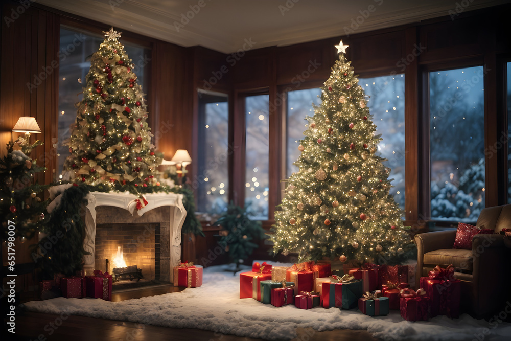 Fototapeta premium Colourful christmas tree with presents