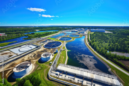 A sprawling water treatment plant seen from above