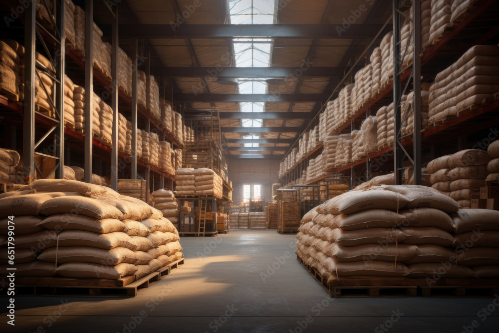Fototapeta premium Vintage warehouse with canvas bags
