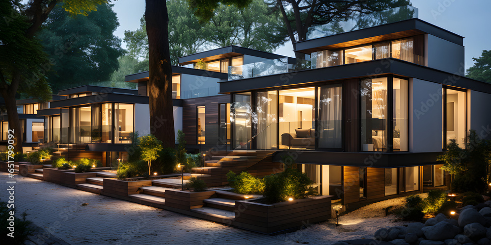  Modern modular private houses. Residential architecture exterior