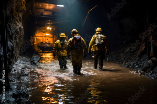A group of workers walking through a tunnel in a mining quarry