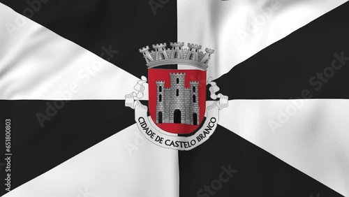 Waving flag of Castelo Branco district in Portugal. 3d animation in 4k resolution video. photo