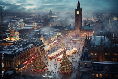 Aerial view of Christmas funfair in London