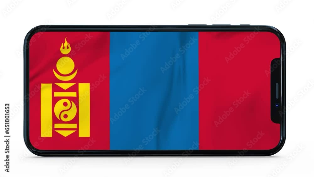 Waving flag of Mongolia on a mobile phone screen. 3d animation in 4k resolution video. Waving flag of Mongolia on a mobile phone screen. 3d animation in 4k resolution video.