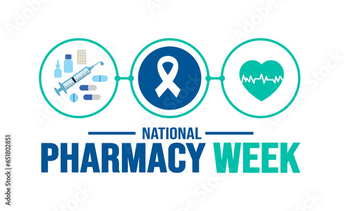October is National Pharmacy Week background template. Holiday concept. background, banner, placard, card, and poster design template with text inscription and standard color. vector illustration.