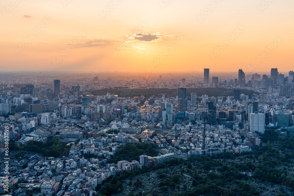 東京都心の夕暮れの都市風景