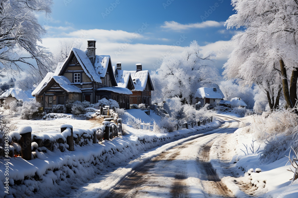Winter season on a small village, calm and serene