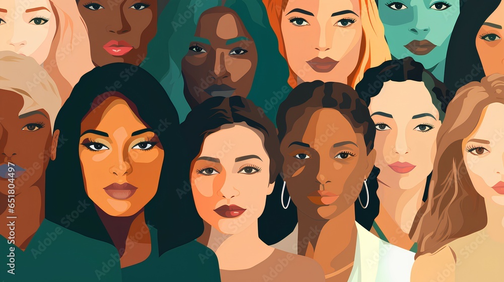 Vector female diverse faces of different ethnicity women empowerment and womens day ai generated 