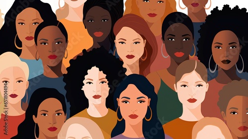 Vector female diverse faces of different ethnicity women empowerment and womens day ai generated 