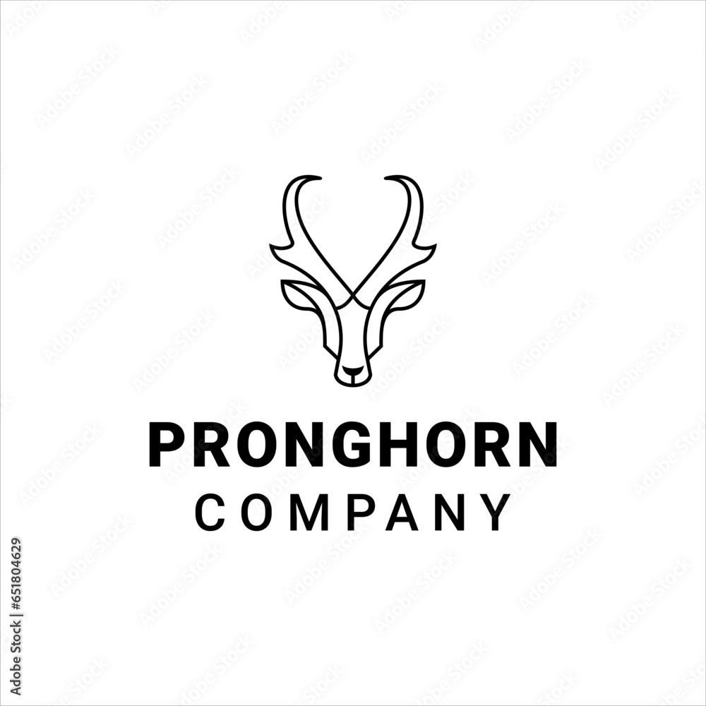 Pronghorn antelope logo with simple line style design - obrazy, fototapety, plakaty 