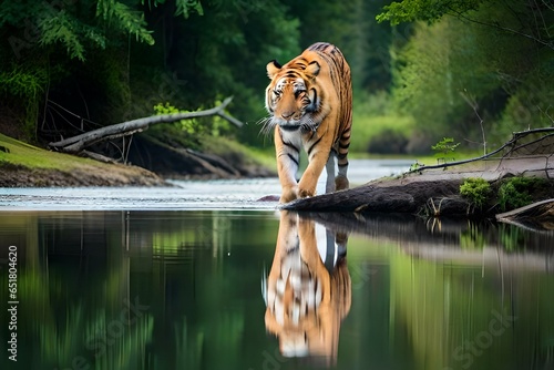 tiger in the river generated ai