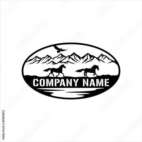 Horse ranch signage with oval badge in classic style design