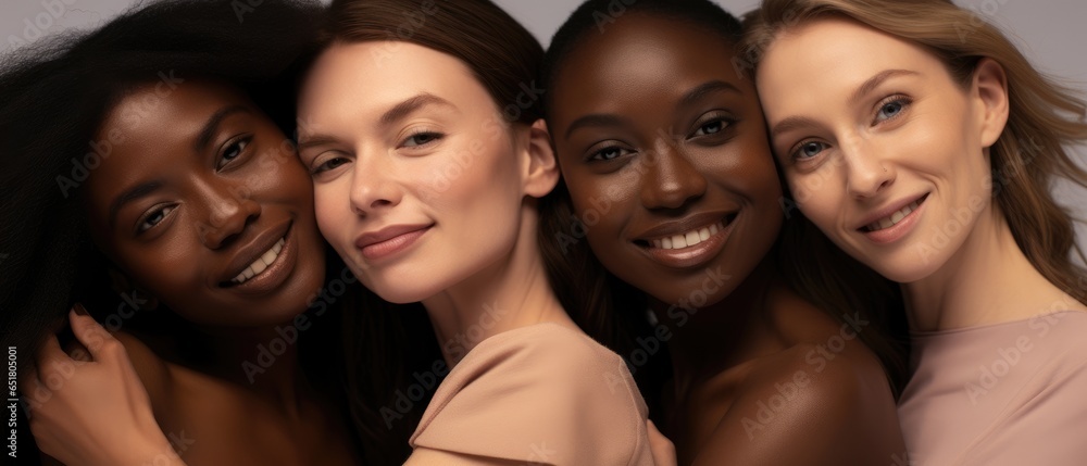 Glowing skin, diverse, and beautiful women group. generative ai Glowing skin, diverse, and beautiful women group. generative ai