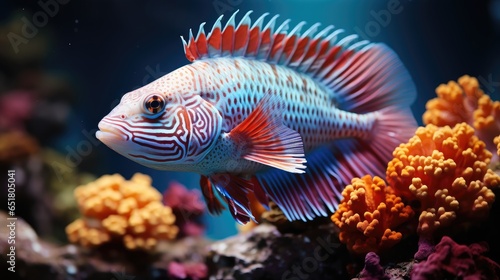 Beautiful colorful fish close up in the sea, underwater world, generative ai